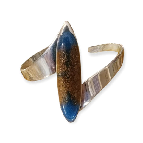 Ellipse Resin Art Cuff Bracelet – Turquoise Gold Accent – Sterling Silver Plated Copper | Made in USA Michelle Marie Boutique  Bracelets
