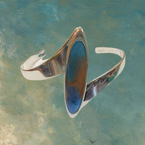 Ellipse Resin Art Cuff Bracelet – Turquoise Gold Accent – Sterling Silver Plated Copper | Made in USA Michelle Marie Boutique  Bracelets