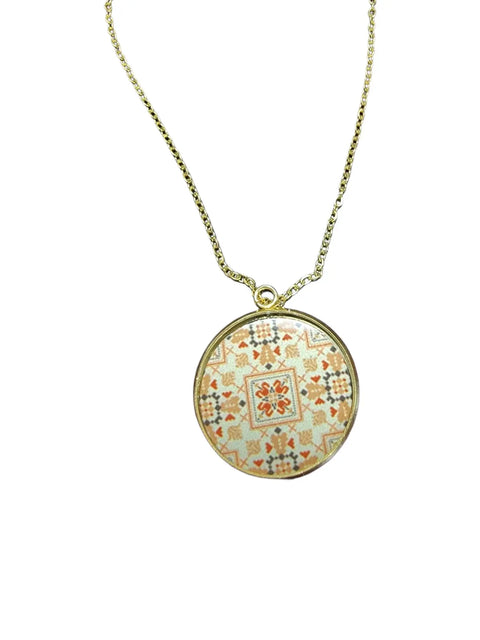 Embroidered Pattern Glass Pendant Necklace – 18 Inch Chain – Stainless Steel Setting | Made in USA Jewelry Gift Michelle Marie Boutique  Jewelry