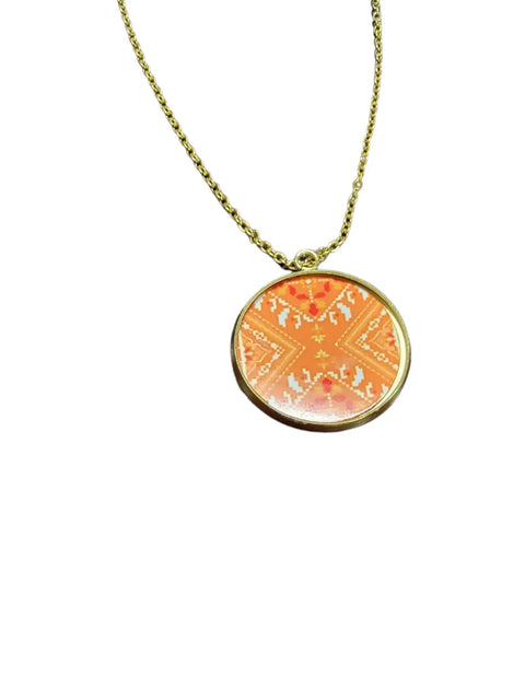 Embroidered Pattern Glass Pendant Necklace – 18 Inch Chain – Stainless Steel Setting | Made in USA Jewelry Gift Michelle Marie Boutique  Jewelry