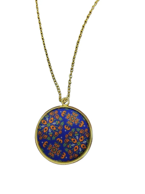 Embroidered Pattern Glass Pendant Necklace – 18 Inch Chain – Stainless Steel Setting | Made in USA Jewelry Gift Michelle Marie Boutique  Jewelry