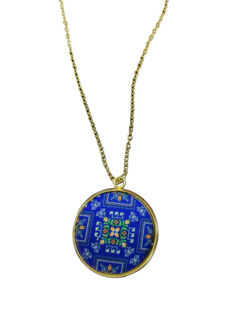 Embroidered Pattern Glass Pendant Necklace – 18 Inch Chain – Stainless Steel Setting | Made in USA Jewelry Gift Michelle Marie Boutique  Jewelry