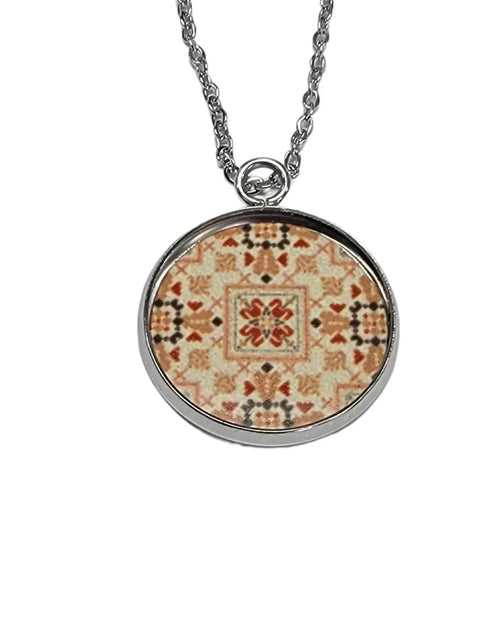Embroidery Pattern Glass Pendant Necklace 18 Inch Stainless Steel Chain – Trendy Jewelry Gift | Made in USA Michelle Marie Boutique  Jewelry