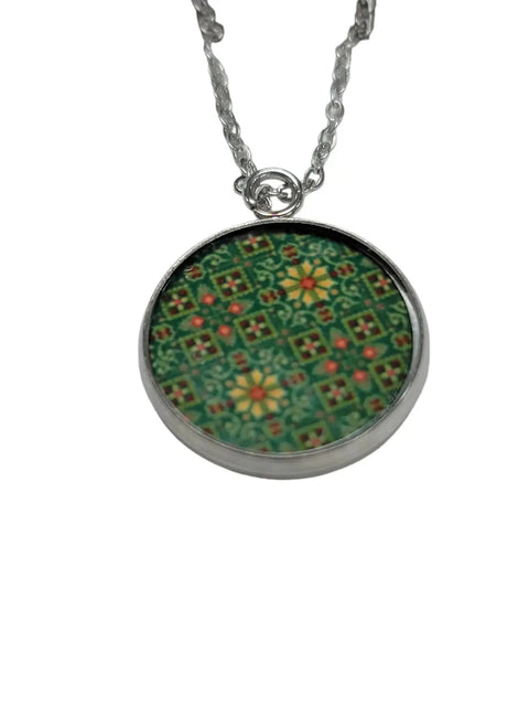 Embroidery Pattern Glass Pendant Necklace 18 Inch Stainless Steel Chain – Trendy Jewelry Gift | Made in USA Michelle Marie Boutique  Jewelry