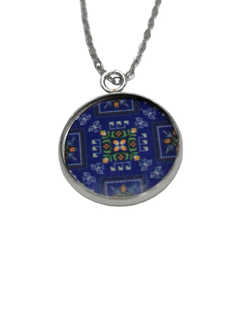 Embroidery Pattern Glass Pendant Necklace 18 Inch Stainless Steel Chain – Trendy Jewelry Gift | Made in USA Michelle Marie Boutique  Jewelry