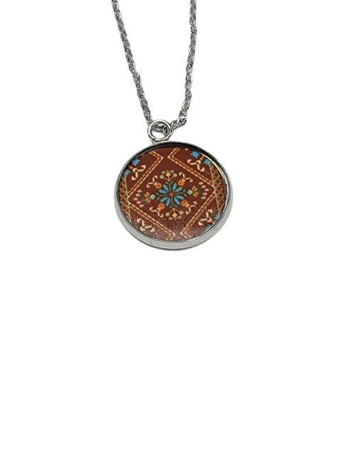 Embroidery Pattern Glass Pendant Necklace 18 Inch Stainless Steel Chain – Trendy Jewelry Gift | Made in USA Michelle Marie Boutique  Jewelry