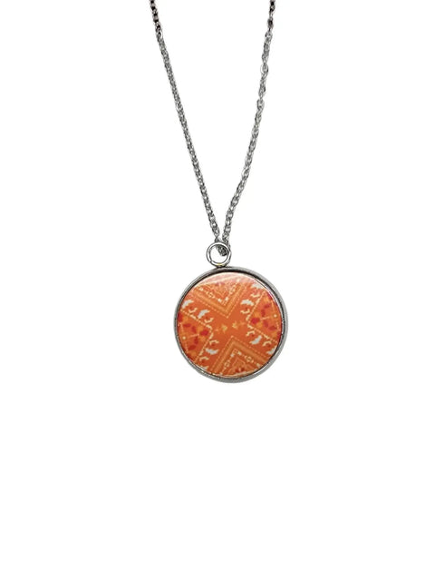 Embroidery Pattern Glass Pendant Necklace 18 Inch Stainless Steel Chain – Trendy Jewelry Gift | Made in USA Michelle Marie Boutique  Jewelry