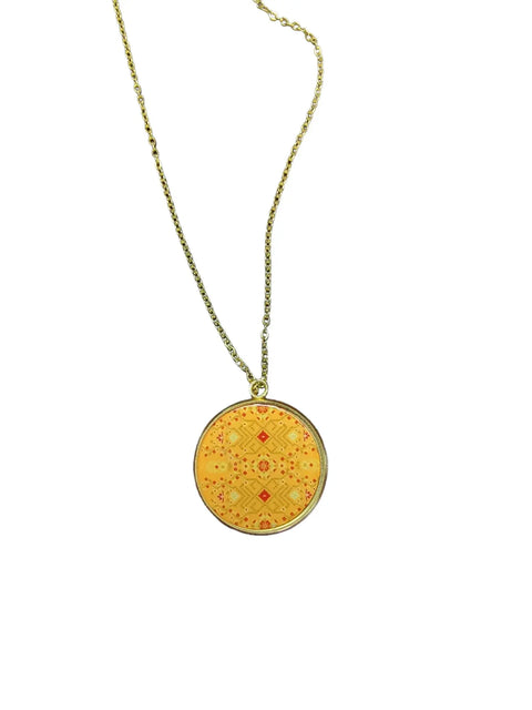 Embroidery Pattern Glass Pendant Necklace 18 Inch Stainless Steel Chain – Trendy Jewelry Gift | Made in USA Michelle Marie Boutique  Jewelry
