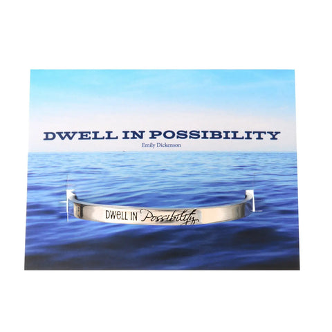 Emily Dickinson Dwell in Possibility Inspiring Quote Cuff Bracelet – Brushed Pewter Finish | Made in USA Whitney Howard Designs  Cuff Bracelets