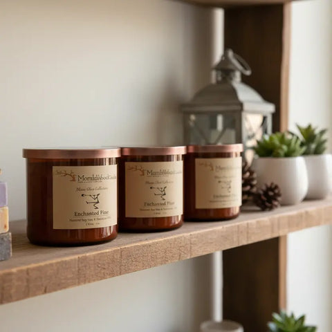 Enchanted Pine 17 Oz 3-Wick Soy Candle – Hand-Poured Blown Glass Jar | Made in USA Home Fragrance MorninWood Candles  3 Wick Candle