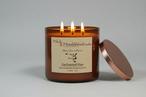 Enchanted Pine-Soy 3-Wick Blown Glass Collection MorninWood Candles  3 Wick Candle