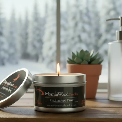 Enchanted Pine Soy Wax Tin Candle 7oz – Handcrafted Home Fragrance – MorninWood Candles | Made in USA MorninWood Candles  Candles