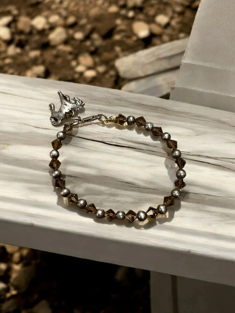 Equestrian Charm Bracelet – Brown Austrian Crystals With Pewter Horse | Made in USA – Adjustable Closure Michelle Marie Boutique  Bracelets