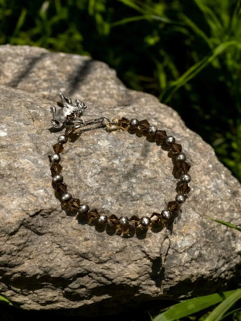 Equestrian Charm Bracelet – Brown Austrian Crystals With Pewter Horse | Made in USA – Adjustable Closure Michelle Marie Boutique  Bracelets