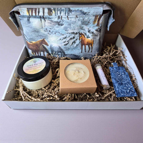 Equestrian-Themed Bath & Body Gift Set – Cosmetic Bag, Sweet Orange Lotion, Natural Lip Balm | Made in USA Frances Farm & Craft  Gift Set