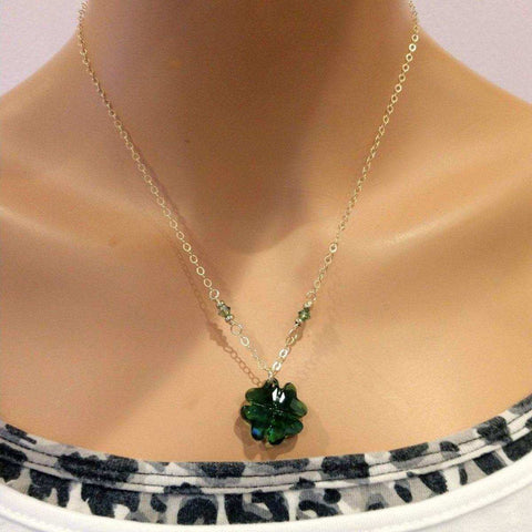 Erinite Dark Green Swarovski Crystal Clover Necklace – Handcrafted Jewelry | Made in USA Alexa Martha Designs  Necklace