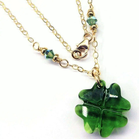 Erinite Dark Green Swarovski Crystal Clover Necklace – Handcrafted Jewelry | Made in USA Alexa Martha Designs  Necklace