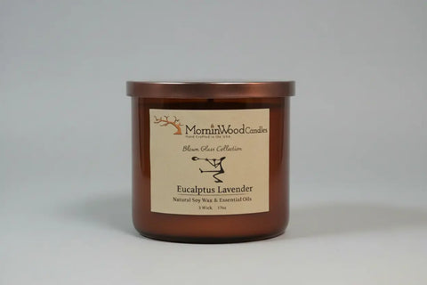 Eucalyptus Lavender-Soy 3-Wick Blown Glass Collection MorninWood Candles  3 Wick Candle