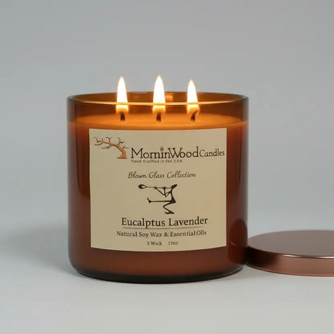 Eucalyptus Lavender Soy Candle 17oz – 3 Wick Blown Glass Jar | Premium Home Fragrance | Made in USA MorninWood Candles  3 Wick Candle