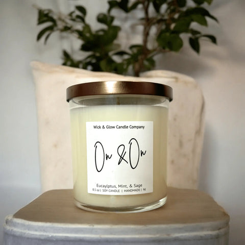 Eucalyptus Mint Soy Candle 8.5 oz – Long-Lasting Luxury Scented Candle | Handmade in USA Wick and Glow Candle Company™  Candles