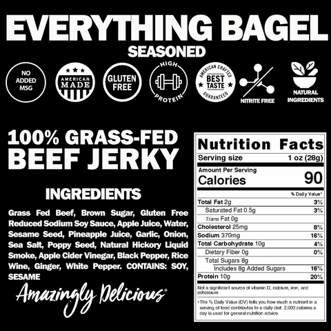 Field Trip Everything Bagel Grass-Fed Beef Jerky 2.2oz 4-Pack | Made in USA Field Trip 