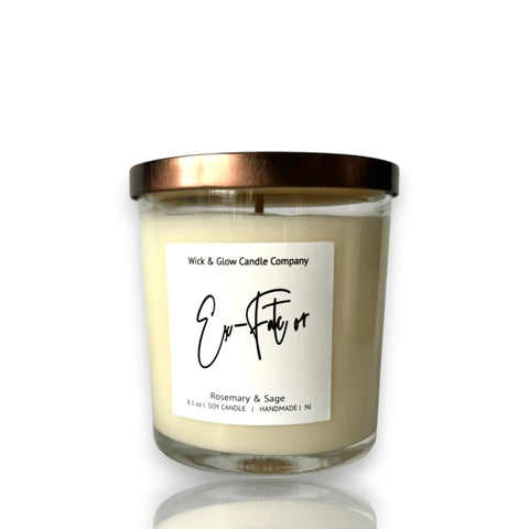 Ex-Factor Soy Wax Candle 8.5 oz – Aromatherapy Home Fragrance with Rosemary Sage Bergamot | Handmade in USA Wick and Glow Candle Company™  Candles