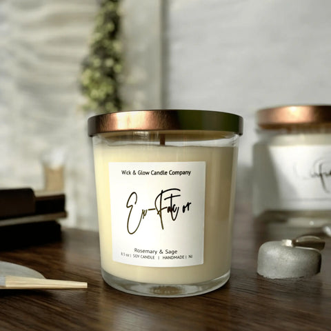 Ex-Factor Soy Wax Candle 8.5 oz – Aromatherapy Home Fragrance with Rosemary Sage Bergamot | Handmade in USA Wick and Glow Candle Company™  Candles