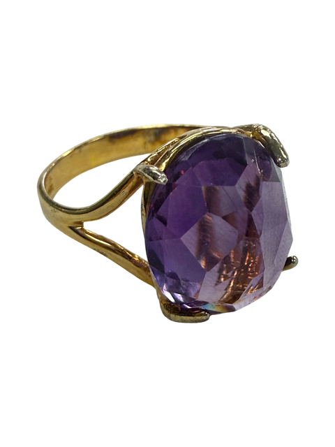 Exclusive Gold-Plated Sterling Silver Cocktail Ring – 13.8x11.8mm Oval Amethyst Crystal | Made in USA Size 6 Michelle Marie Boutique  Rings