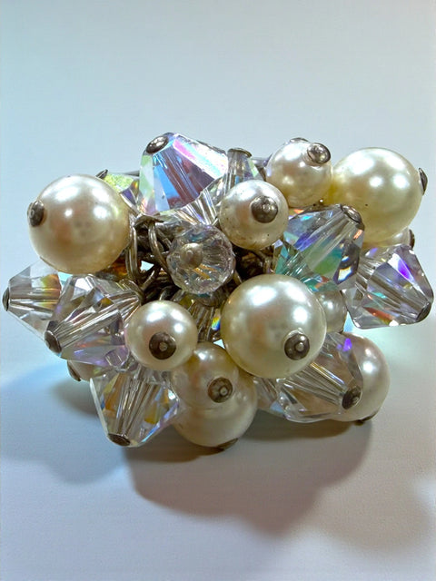 Exclusive Pearl And Austrian Crystal Cluster Ring 23.5x19mm – Size 7 Sterling Silver Band | Made In USA Michelle Marie Boutique  Rings
