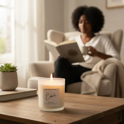 Exhale Luxury Scented Candle 8.5 oz – Hand-Poured Soy Wax with Berry Notes | Made in USA Wick and Glow Candle Company™  Candles