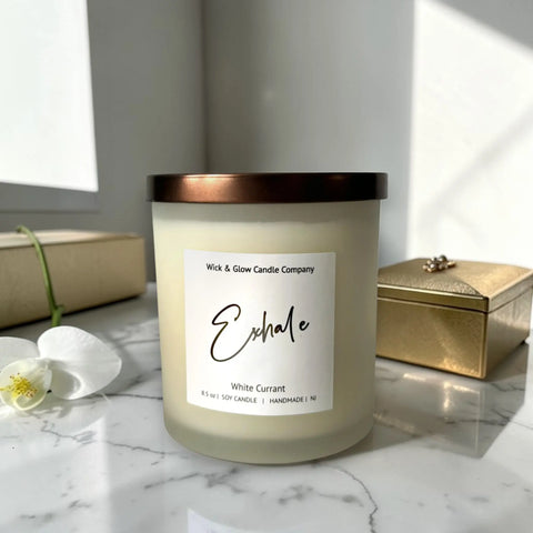 Exhale Luxury Scented Candle 8.5 oz – Hand-Poured Soy Wax with Berry Notes | Made in USA Wick and Glow Candle Company™  Candles