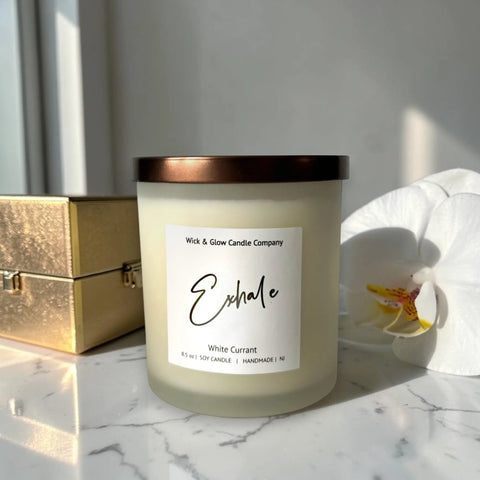 Exhale Luxury Scented Candle 8.5 oz – Hand-Poured Soy Wax with Berry Notes | Made in USA Wick and Glow Candle Company™  Candles