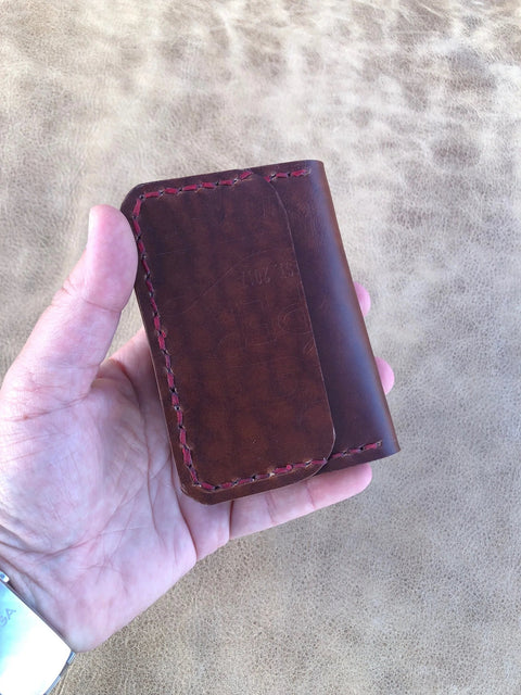 Buffalo Nickel Leather Card Wallet – Dark Oil Brown Minimalist Design | Handmade in USA Sully + Proper Supply 