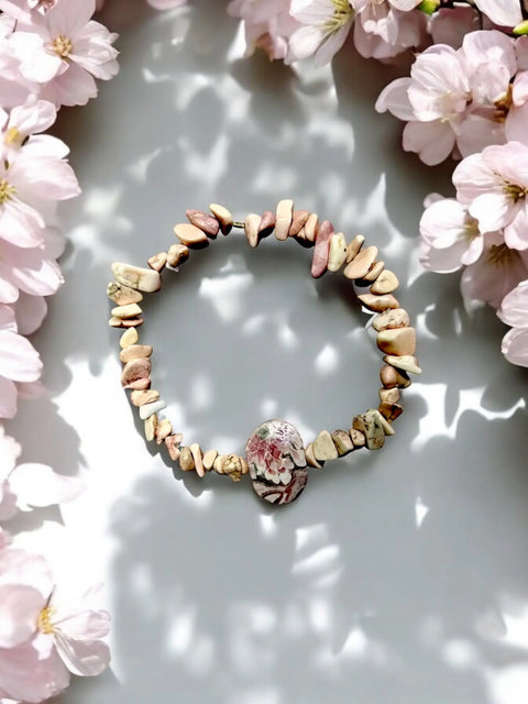 Faceted Rhodonite Stone Stretch Bracelet – Handmade Healing Gemstone Jewelry | Made in USA Elastic Band Michelle Marie Boutique  Bracelets