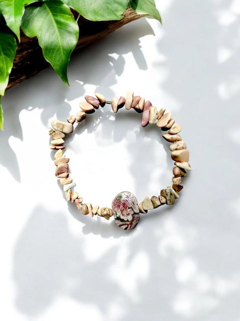 Faceted Rhodonite Stone Stretch Bracelet – Handmade Healing Gemstone Jewelry | Made in USA Elastic Band Michelle Marie Boutique  Bracelets