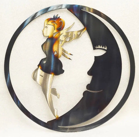 Fairy Moon Silhouette Metal Wall Art – Whimsical Moon Decor | Handcrafted in USA Knights Home Decor  item