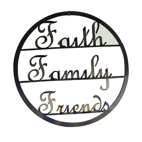 Faith Family Friends Circular Metal Wall Art – Handmade Home Decor | Made in USA Knights Home Decor  item