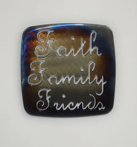 Faith Family Friends Metal Coaster – Handcrafted Heat-Treated Drinkware Accessory | Made in USA Knights Home Decor  item