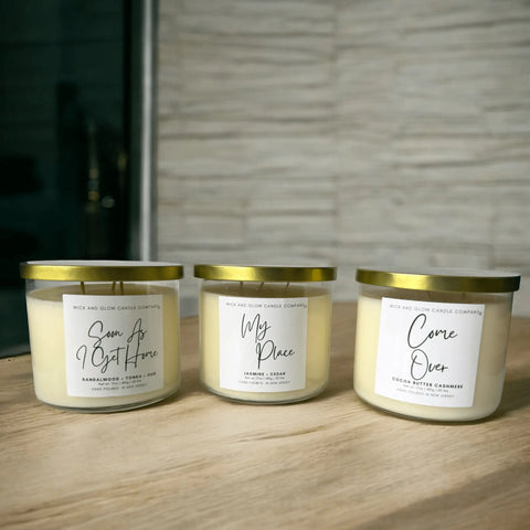 Fall 4 U 3-Piece Luxury Soy Wax Candle Set 17 oz 3-Wick – Autumn Scents | Made in USA Wick and Glow Candle Company™  Candles