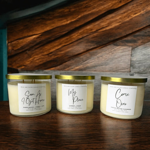 Fall 4 U 3-Piece Luxury Soy Wax Candle Set 17 oz 3-Wick – Autumn Scents | Made in USA Wick and Glow Candle Company™  Candles