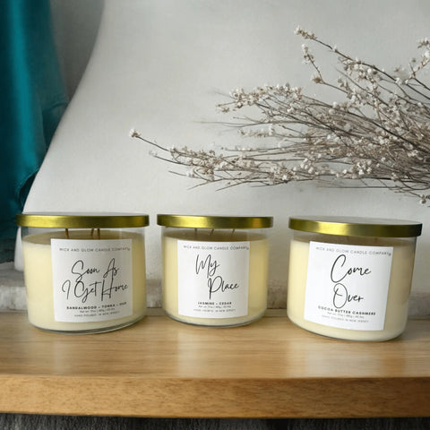 Fall 4 U 3-Piece Luxury Soy Wax Candle Set 17 oz 3-Wick – Autumn Scents | Made in USA Wick and Glow Candle Company™  Candles