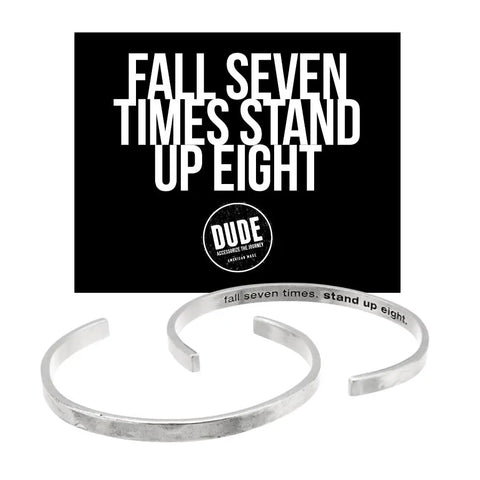 Fall Seven Times Stand Up Eight Engraved Pewter Cuff Bracelet – Eco-Friendly DUDE Collection | Made in USA Whitney Howard Designs  DUDE