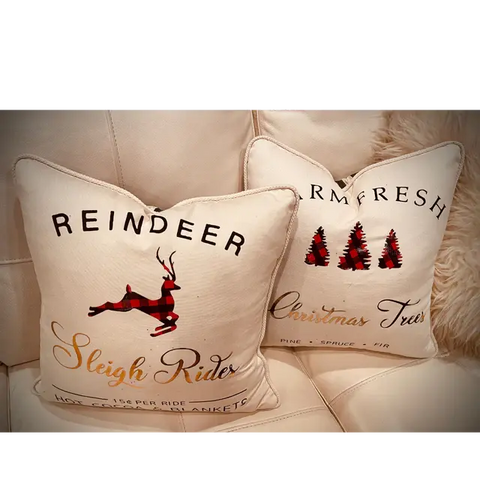 Farmhouse Christmas Throw Pillows – Plaid Holiday Decor – American Cotton | Made in USA Suede Kloth 