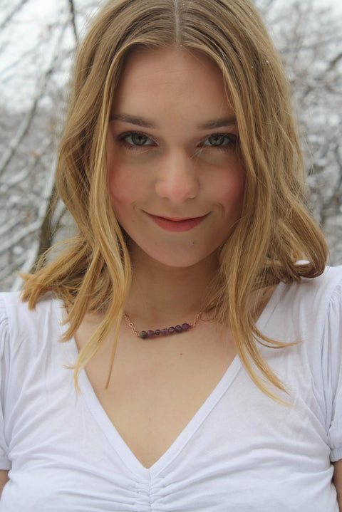 February Amethyst Birthstone Necklace – Minimalist Bar Design 16-18 Inch Adjustable Chain | Made in USA Michelle Marie Boutique  Necklace