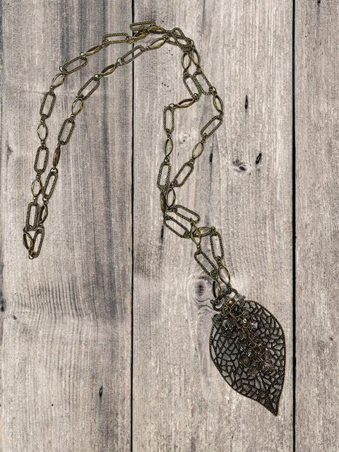 Filigree Fall Leaf Pendant Necklace for Women – Crystal Accents – Handcrafted Jewelry | Made in USA Michelle Marie Boutique  Necklace