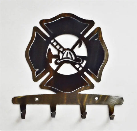 Firefighter Key Rack Wall Organizer – Handcrafted Rustic Metal Design | Made in USA Home Decor Knights Home Decor  item