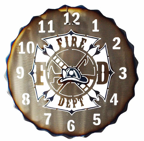 Firefighter Metal Wall Clock – Handmade Flame-Edged Design | Made in USA Knights Home Decor  item