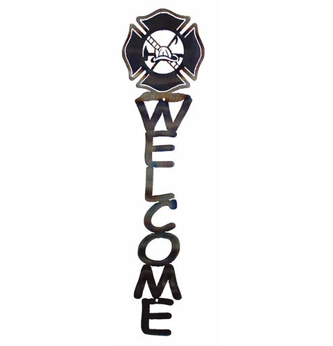 Firefighter Welcome Yard Sign – Handmade Rustic Metal Wall Decor | Patriotic Garden Accent Made in USA Knights Home Decor  item