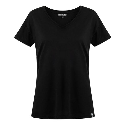 Fireside Pine Women's Eco-Friendly Black V-Neck Tee – Made in USA Fireside Pine  Women's Shirt