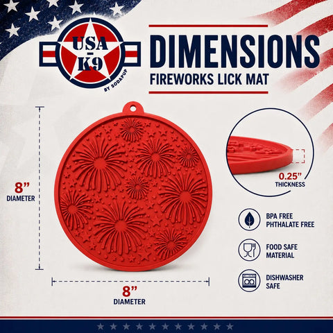 Fireworks Pattern Enrichment Lick Mat for Dogs – 8 Inch Slow Feeder with Suction Cups | Made in USA SodaPup  EMAT